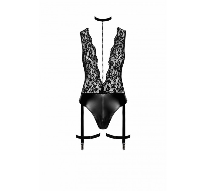 Боді сексуальне з глибоким декольте Libido F297 від Noir Handmade, чорне, розмір М
