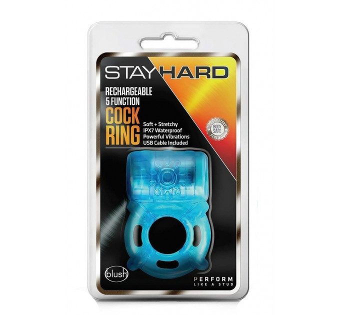 Кільце ерекційне з вібрацією STAY HARD 5 FUNCTION COCK RING BLUE