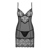 Комплект кружевной Obsessive Alluria пеньюар и трусики, черный, L/XL