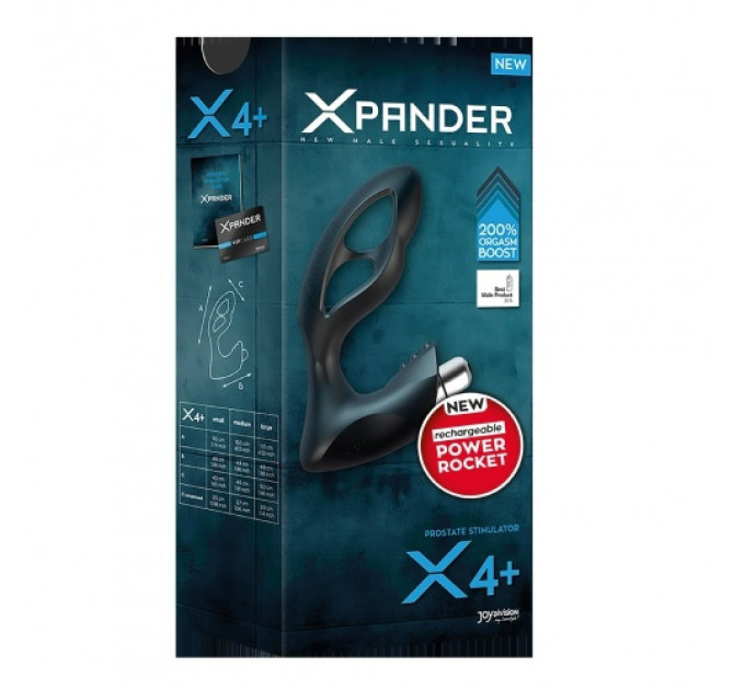 Массажер простаты размер М, XPANDER X4+ rechargeable PowerRocket, черный, 10.5 см