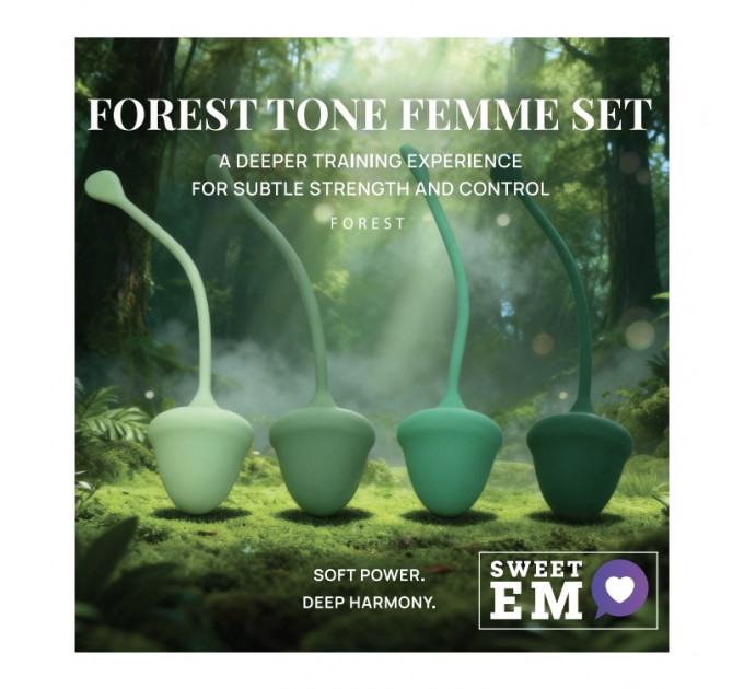 Набор вагинальных шариков Sweet Em, 4 шт с разным весом, зеленые, 2.8 х 14.5 см