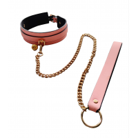 Ошейник с поводком и колокольчиком DS Fetish, светится в темноте, экокожа, розовый