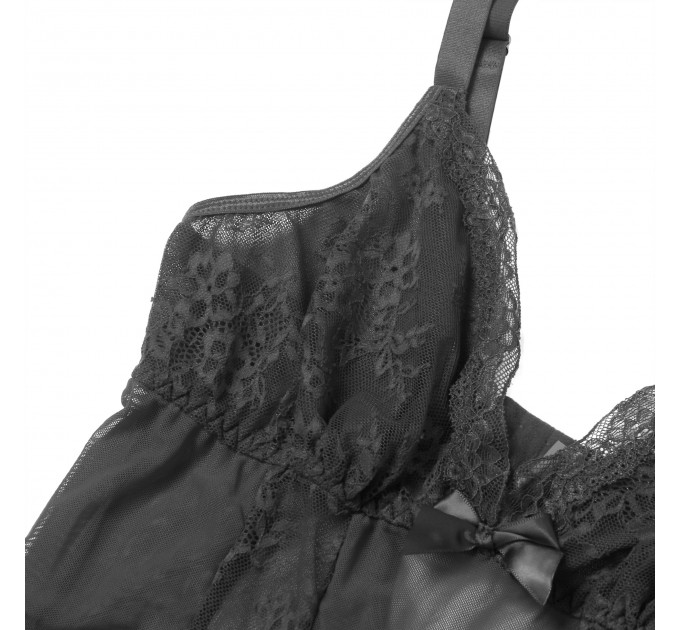 Сукня-пеньюар максі з розрізами Star Night з трусиками, з мереживом, чорна, L