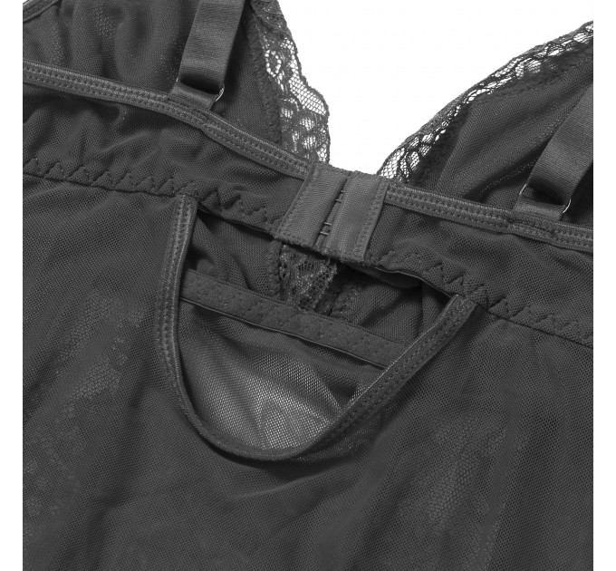 Сукня-пеньюар максі з розрізами Star Night з трусиками, з мереживом, чорна, L