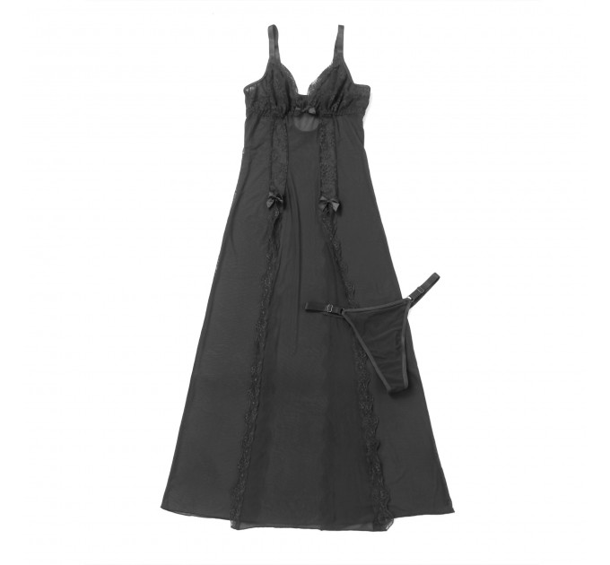 Сукня-пеньюар максі з розрізами Star Night з трусиками, з мереживом, чорна, L