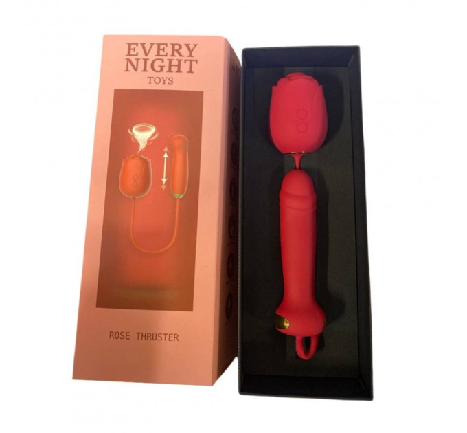 Вакуумный стимулятор в виде розы Every Night Toys с пульсацией, красный
