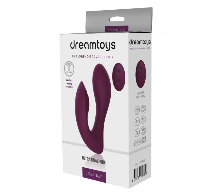 Вибратор двойной стимуляцией с пультом управления Dream Toys Essentials Ultra Dual Vibe, фиолетовый