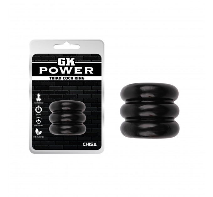 Широкое эрекционное кольцо из трех ярусов Chisa GK Power Triad Cock Ring, черное