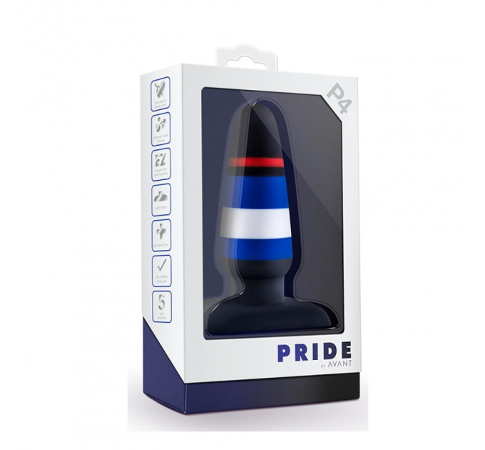 Анальная пробка Blush Pride Avant с цветными линиями, черная