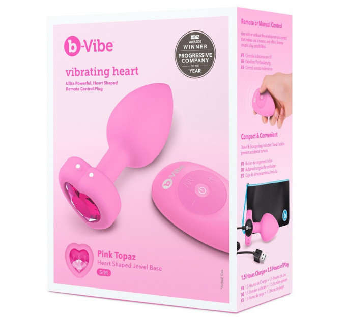 Анальная пробка с вибрацией и пультом управления B-Vibe Vibrating Heart Plug S/M Pink