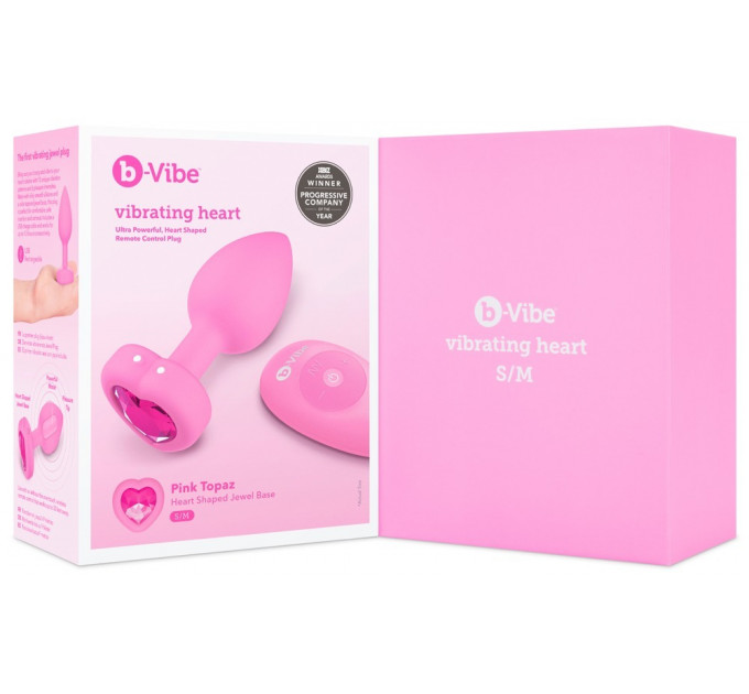 Анальная пробка с вибрацией и пультом управления B-Vibe Vibrating Heart Plug S/M Pink