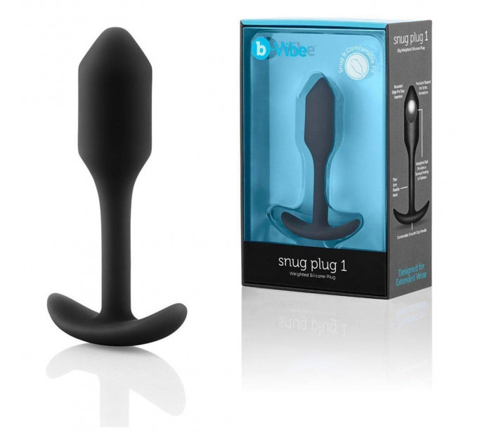 Анальная пробка со смещенным центром тяжести, S, B-vibe Snug Plug 1 черная, 8.6 х 2.2 см