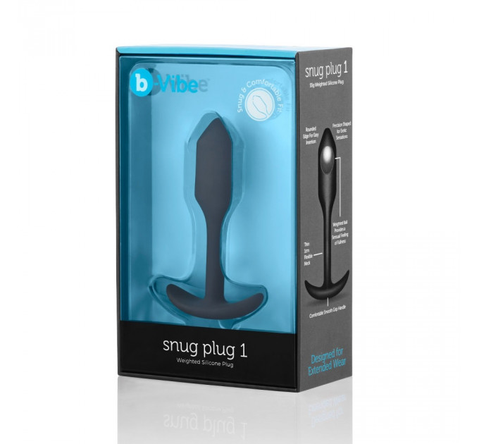 Анальная пробка со смещенным центром тяжести, S, B-vibe Snug Plug 1 черная, 8.6 х 2.2 см