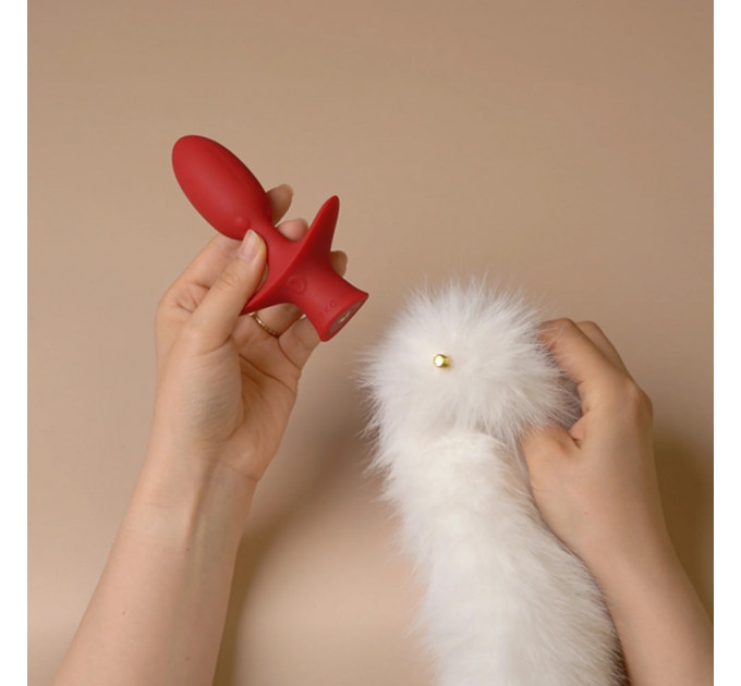 Анальная вибропробка с ротацией UPKO с натуральным лисьим хвостом и пультом, белый