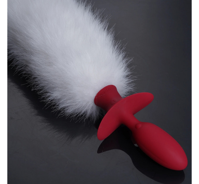 Анальная вибропробка с ротацией UPKO с натуральным лисьим хвостом и пультом, белый