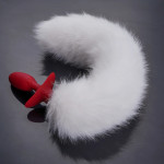 Анальная вибропробка с ротацией UPKO с натуральным лисьим хвостом и пультом, белый