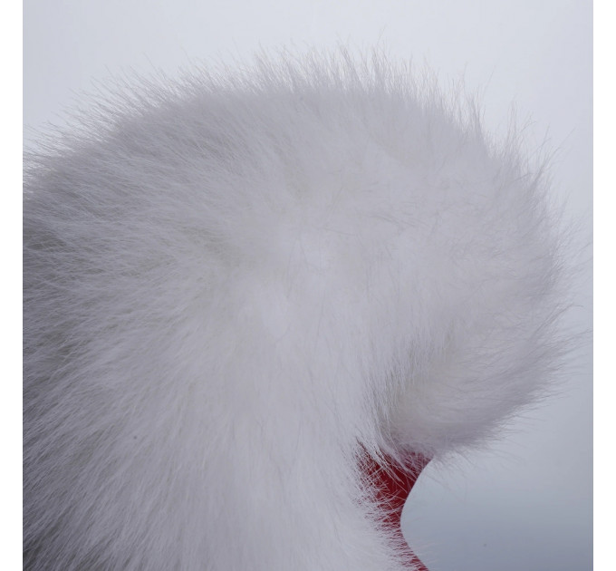 Анальная вибропробка с ротацией UPKO с натуральным лисьим хвостом и пультом, белый