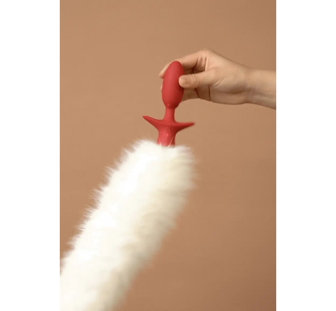 Анальная вибропробка с ротацией UPKO с натуральным лисьим хвостом и пультом, белый