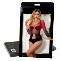 Боди в сеточку Star Night красно-черное, XS-M