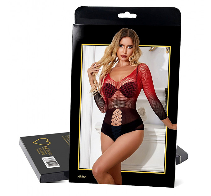 Боди в сеточку Star Night красно-черное, XS-M