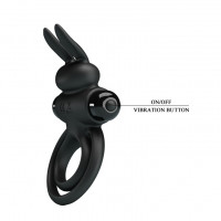 Эрекционное виброкольцо с кроликом Pretty Love Bunny III двойное, чёрное, 9.7 х 4 см