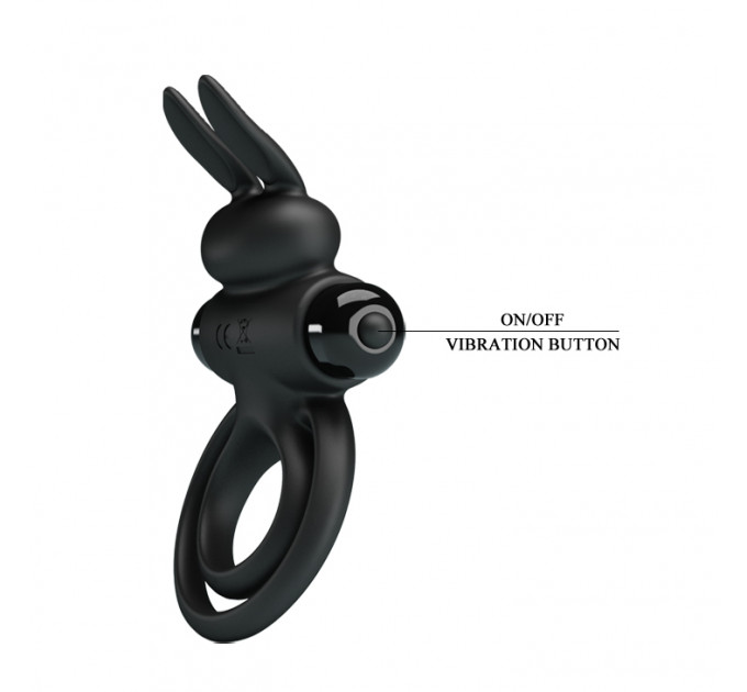 Ерекційне віброкільце з кроликом Pretty Love Bunny III подвійне, чорне, 9.7 х 4 см