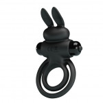 Ерекційне віброкільце з кроликом Pretty Love Bunny III подвійне, чорне, 9.7 х 4 см
