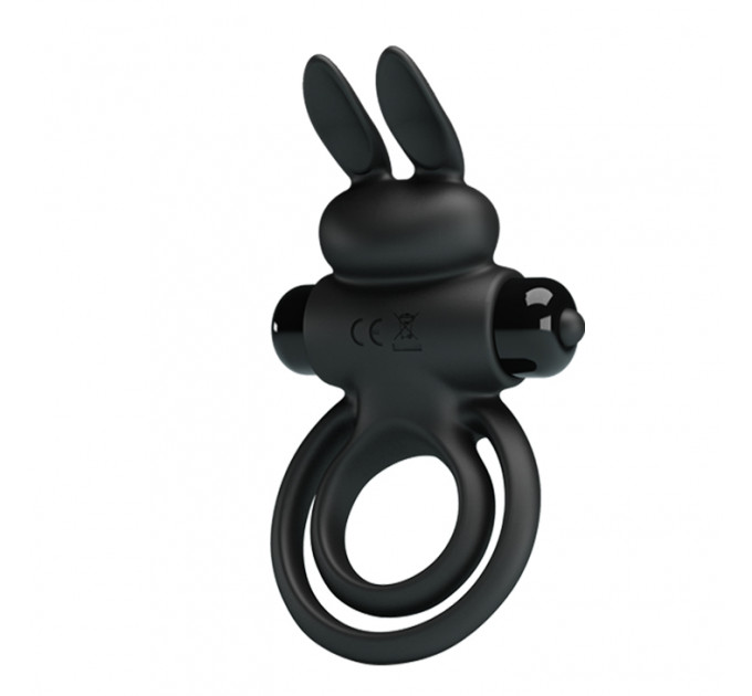 Ерекційне віброкільце з кроликом Pretty Love Bunny III подвійне, чорне, 9.7 х 4 см
