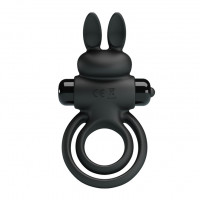 Эрекционное виброкольцо с кроликом Pretty Love Bunny III двойное, чёрное, 9.7 х 4 см