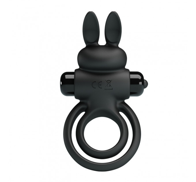 Ерекційне віброкільце з кроликом Pretty Love Bunny III подвійне, чорне, 9.7 х 4 см