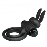 Эрекционное виброкольцо с кроликом Pretty Love Bunny III двойное, чёрное, 9.7 х 4 см