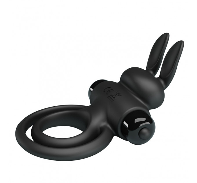 Ерекційне віброкільце з кроликом Pretty Love Bunny III подвійне, чорне, 9.7 х 4 см