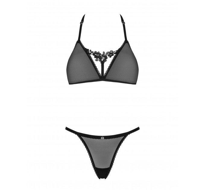 Комплект белья в сеточку с декоративным лифом Obsessive Celia Noir черный, XS/S