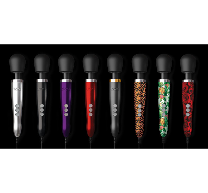 Масажер-мікрофон Doxy Die Cast 3R Wand Vibrator Rose Pattern, червоний, з трояндами.