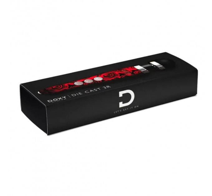 Масажер-мікрофон Doxy Die Cast 3R Wand Vibrator Rose Pattern, червоний, з трояндами.