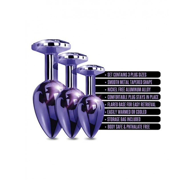 Набор анальных пробок Global Novelties NIXIE METAL BUTT PLUG TRAINER SET, PURPLE METALLIC