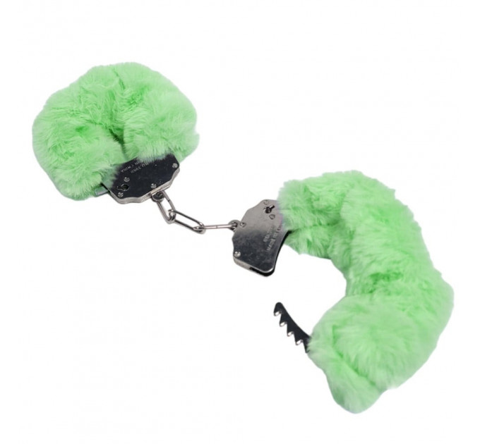 Наручники DS Fetish Plush handcuffs, метал із хутром, зелені