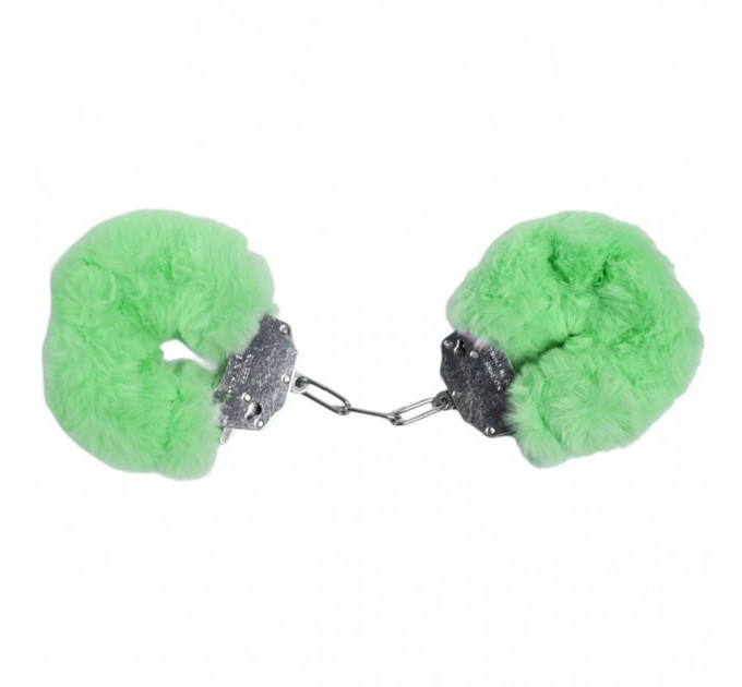 Наручники DS Fetish Plush handcuffs, метал із хутром, зелені
