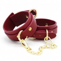Наручники з екошкіри бордові Romfun Handcuff із золотистою фурнітурою