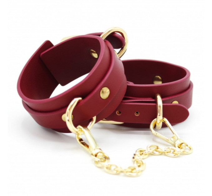 Наручники з екошкіри бордові Romfun Handcuff із золотистою фурнітурою