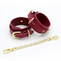 Наручники з екошкіри бордові Romfun Handcuff із золотистою фурнітурою
