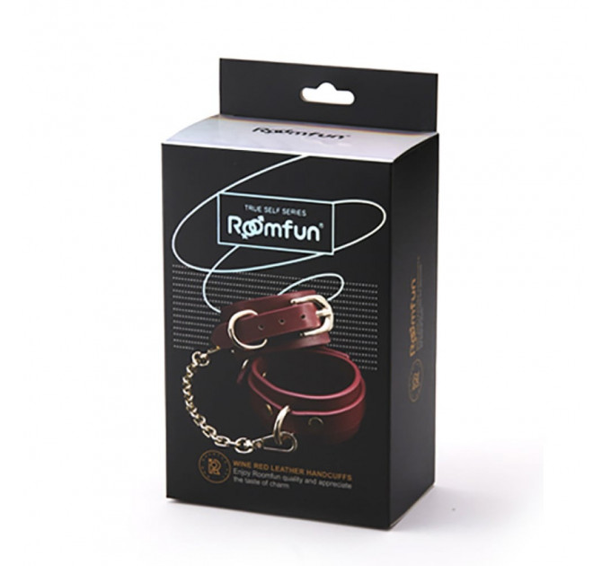 Наручники з екошкіри бордові Romfun Handcuff із золотистою фурнітурою