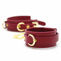 Наручники з екошкіри бордові Romfun Handcuff із золотистою фурнітурою
