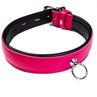 Ошейник кожаный с кольцом DS Fetish розовый (Голландия)