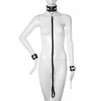 Нашийник з повідцем та наручниками Candy Hero Fet25 натуральна шкіра, чорні, XS-M