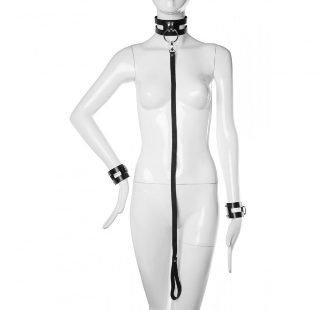 Нашийник з повідцем та наручниками Candy Hero Fet25 натуральна шкіра, чорні, XS-M Нашийник з повідцем та наручниками Candy Hero Fet25 натуральна шкіра, чорні, XS-M