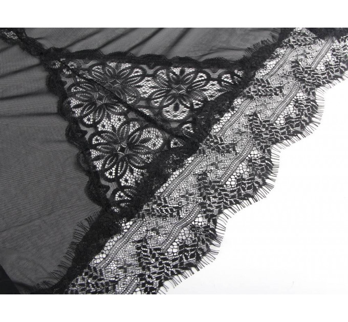 Напівпрозорий пеньюар з трусиками Star Night з мереживом, чорний, XS-S