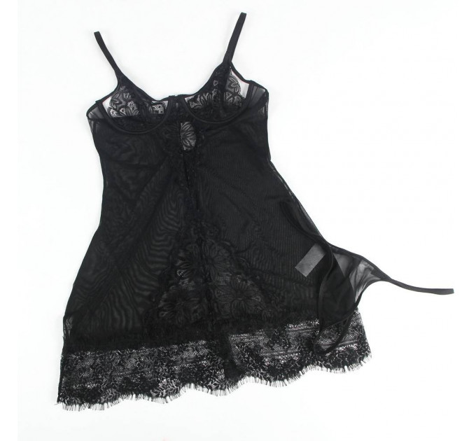 Напівпрозорий пеньюар з трусиками Star Night з мереживом, чорний, XS-S