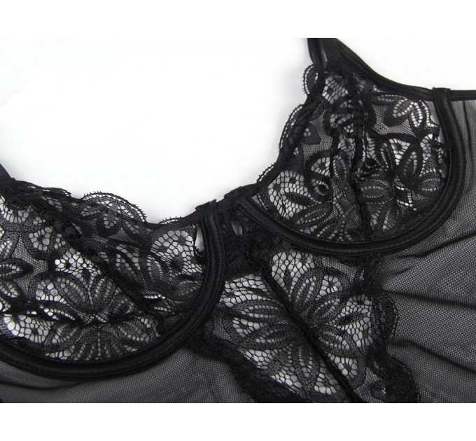 Напівпрозорий пеньюар з трусиками Star Night з мереживом, чорний, XS-S
