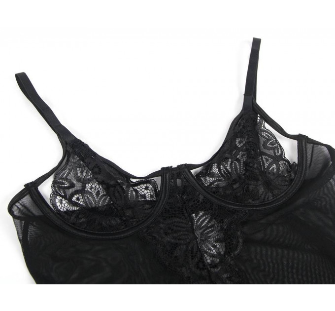 Напівпрозорий пеньюар з трусиками Star Night з мереживом, чорний, XS-S